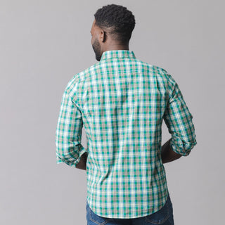 MENS Green Classic Plaid Organic Stretch Poplin Shirt