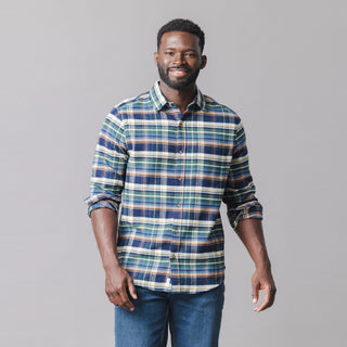 MENS Navy Cottage Plaid Organic Flannel Shirt