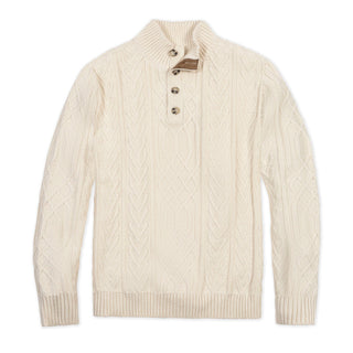 MENS Ivory Twist Cable Organic Mock Neck Cable Sweater