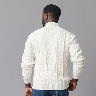 MENS Ivory Twist Cable Organic Mock Neck Cable Sweater