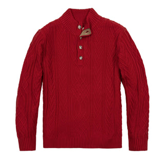 MENS Red Twist Cable Organic Mock Neck Cable Sweater