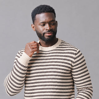 MENS Chocolate and Tan Stripe Organic Crew Neck Sweater