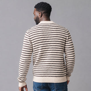 MENS Chocolate and Tan Stripe Organic Crew Neck Sweater