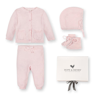 LAYETTE Pale Pink Organic Sweater Scallop 4-Piece Boxed Gift Set
