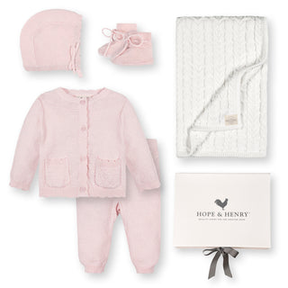 LAYETTE Pale Pink Organic Sweater Scallop 5-Piece Boxed Gift Set