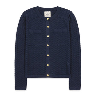 WOMENS Navy Pointelle Organic Pointelle Cardigan