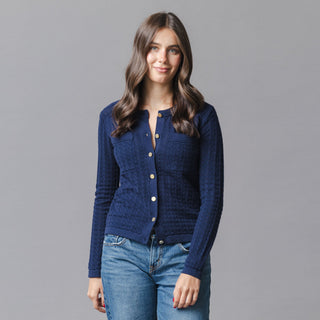 WOMENS Navy Pointelle Organic Pointelle Cardigan