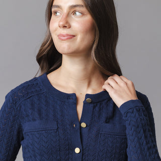 WOMENS Navy Pointelle Organic Pointelle Cardigan