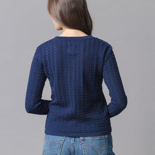 WOMENS Navy Pointelle Organic Pointelle Cardigan