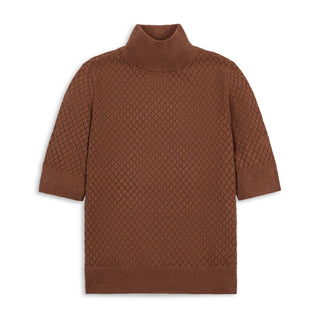WOMENS Cinnamon Pointelle Organic Diamond Stitch Mock Neck Sweater