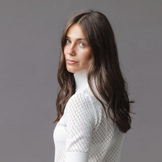 WOMENS Soft White Pointelle Organic Diamond Stitch Mock Neck Sweater