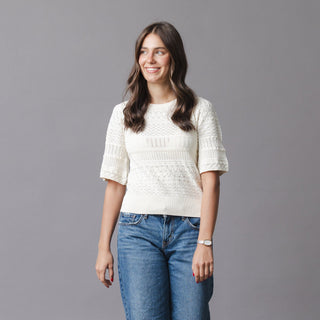 WOMENS Ivory Special Stitch Organic Bell Sleeve Sweater Top