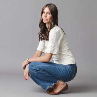 WOMENS Ivory Special Stitch Organic Bell Sleeve Sweater Top