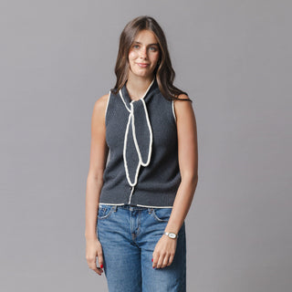WOMENS Charcoal Heather Organic Tie-Neck Sweater Tank