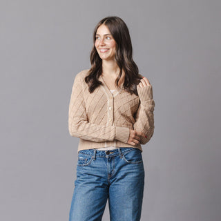 WOMENS Camel Heather Organic V-Neck Cardigan