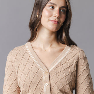 WOMENS Camel Heather Organic V-Neck Cardigan