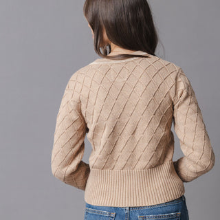 WOMENS Camel Heather Organic V-Neck Cardigan