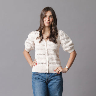 WOMENS Ivory Multi Fleck Organic Puff Sleeve Sweater
