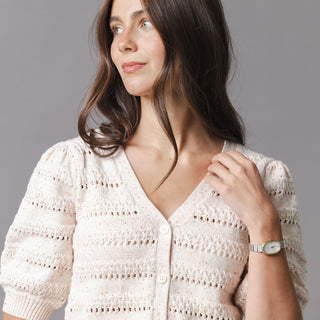WOMENS Ivory Multi Fleck Organic Puff Sleeve Sweater