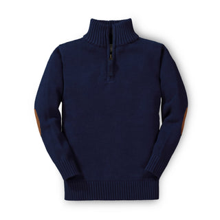 BOYS Navy Organic Half Zip Sweater with Elbow Patches
