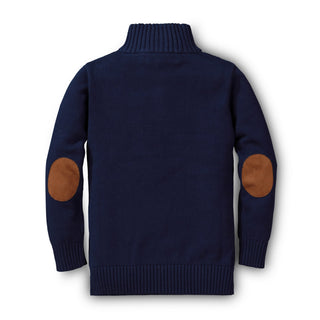 BOYS Navy Organic Half Zip Sweater with Elbow Patches