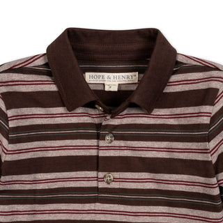 BOYS Chocolate Cottage Stripe Organic Long Sleeve Polo