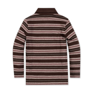 BOYS Chocolate Cottage Stripe Organic Long Sleeve Polo