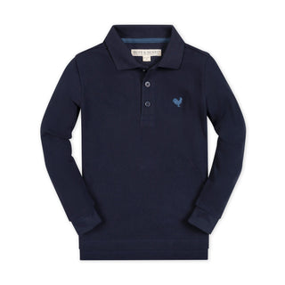 BOYS Navy Organic Long Sleeve Pique Polo