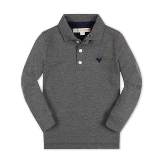 BOYS Dark Gray Heather Organic Long Sleeve Pique Polo