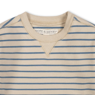 BOYS Natural and Blue Stripe Organic French Terry Crewneck Sweatshirt