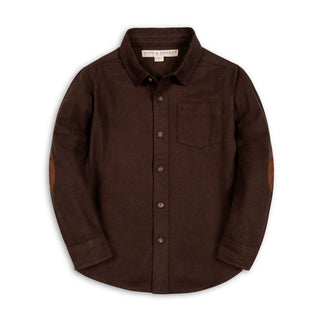 BOYS Chocolate Heather Organic Flannel Shirt with Elbow Patches