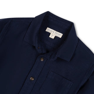 BOYS Navy Organic Flannel Shirt with Elbow Patches