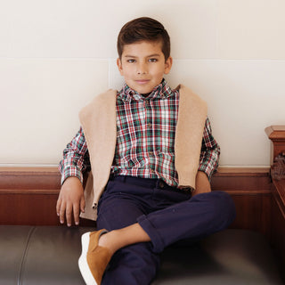 BOYS Multi Holiday Tartan Organic Stretch Poplin Shirt