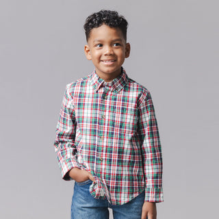 BOYS Multi Holiday Tartan Organic Stretch Poplin Shirt