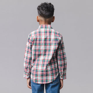 BOYS Multi Holiday Tartan Organic Stretch Poplin Shirt