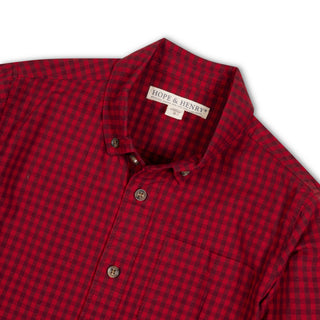 BOYS Red Gingham Organic Stretch Poplin Shirt