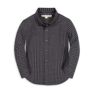 BOYS Black Gingham Organic Stretch Poplin Shirt