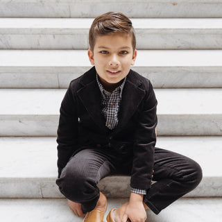 BOYS Black Gingham Organic Stretch Poplin Shirt