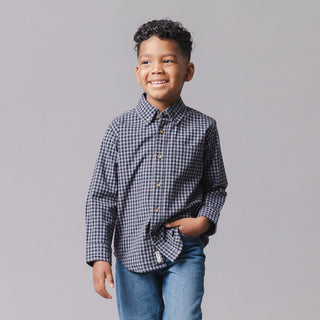 BOYS Black Gingham Organic Stretch Poplin Shirt