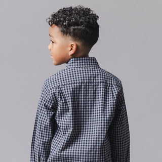 BOYS Black Gingham Organic Stretch Poplin Shirt