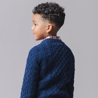 BOYS Navy Fleck Organic Fisherman Sweater