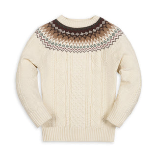 BOYS Ivory and Chocolate Fair Isle Organic Fair Isle Cable Sweater