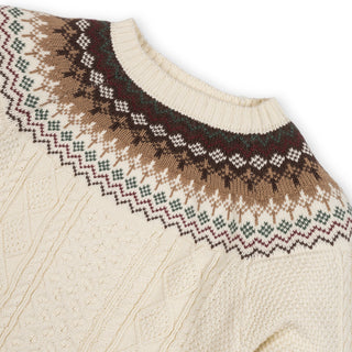 BOYS Ivory and Chocolate Fair Isle Organic Fair Isle Cable Sweater