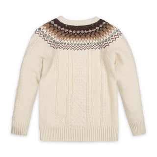 BOYS Ivory and Chocolate Fair Isle Organic Fair Isle Cable Sweater