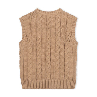 BOYS Camel Heather Cable Organic Cable Sweater Vest