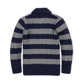 BOYS Navy and Dark Gray Heather Shawl Collar Cable Sweater