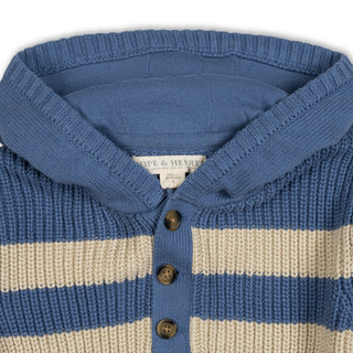 BOYS Blue and Natural Stripe Organic Henley Sweater Hoodie
