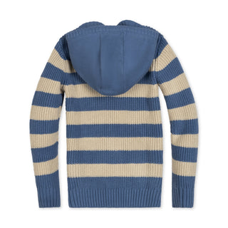 BOYS Blue and Natural Stripe Organic Henley Sweater Hoodie
