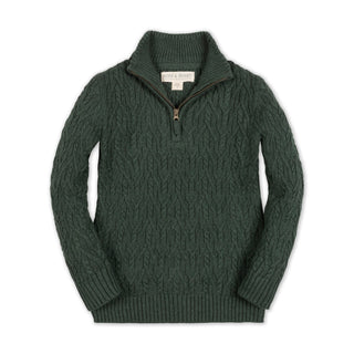 BOYS Forest Green Heather Organic Half Zip Cable Sweater