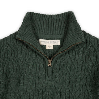 BOYS Forest Green Heather Organic Half Zip Cable Sweater
